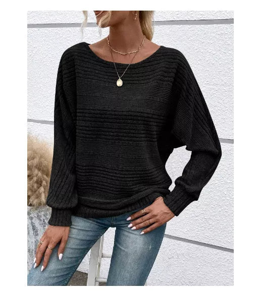 Women's striped batwing sleeves T-shirt in various colors