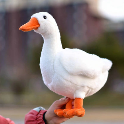 White plush goose doll approximately 33cm tall with realistic features and soft texture