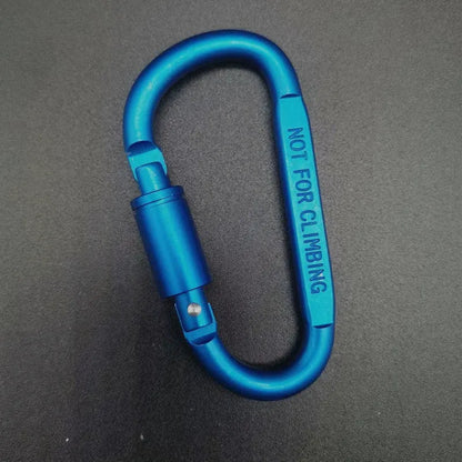 D-type aluminium climbing carabiner with screw-lock gate in bright black colour, 8cm flat design