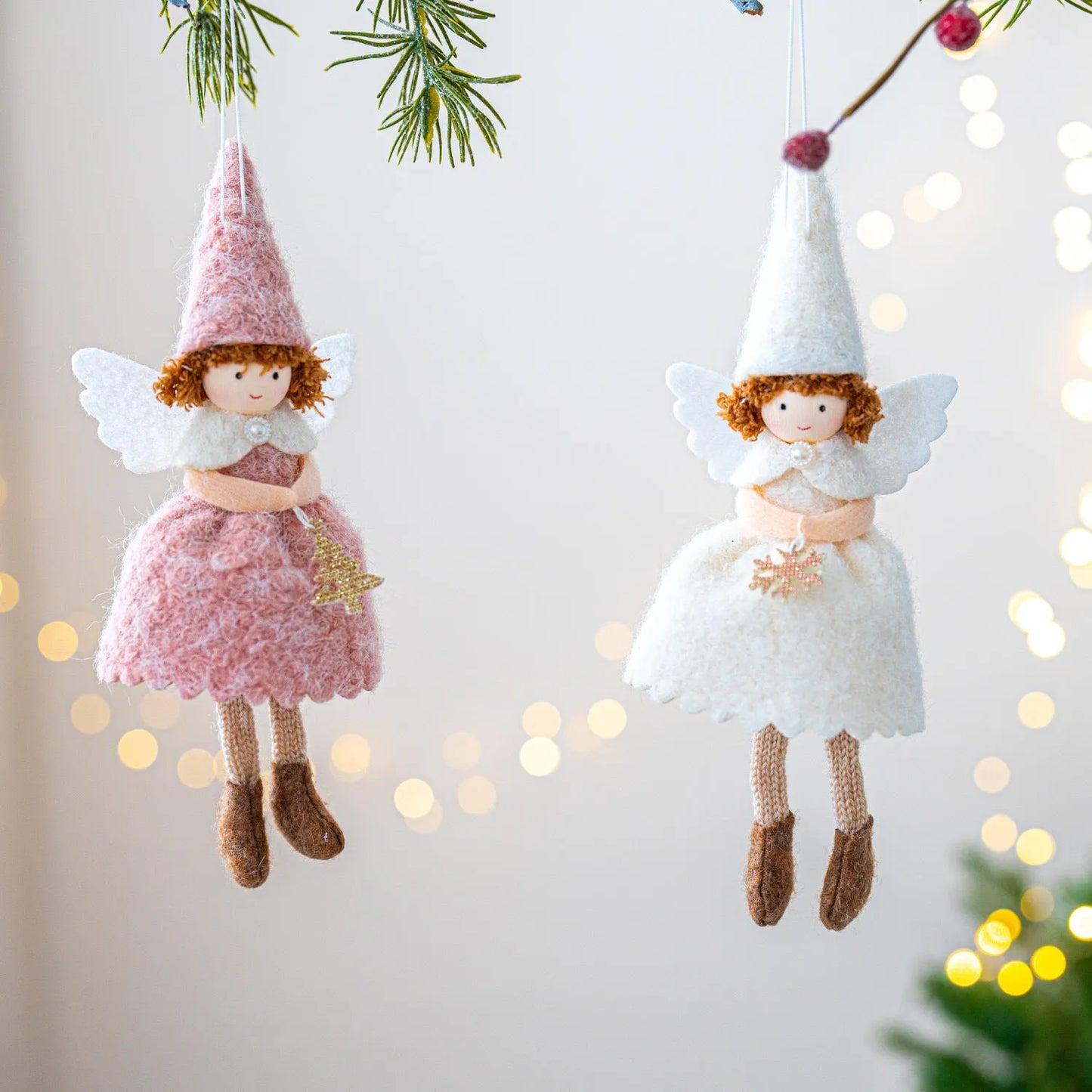 Modern Christmas angel skirt felt pendant decoration in white or pink with cloth material