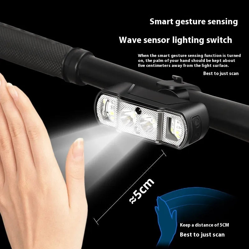 Bicycle headlight with 350 lumen XPG-LED lamp beads, powered by rechargeable 18650-2000mAh battery offering 4-15 hours usage time and 3-4 hour charging cycle for mountain and highway cycling