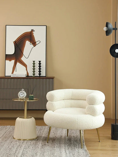 White Hot Dog sofa chair on balcony, 80cm wide cloth lounge with 20kg base and elastic foam filler