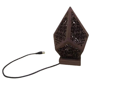 Wooden projection lamp with 3D lighting effects creating a mesmerizing atmosphere in a living room