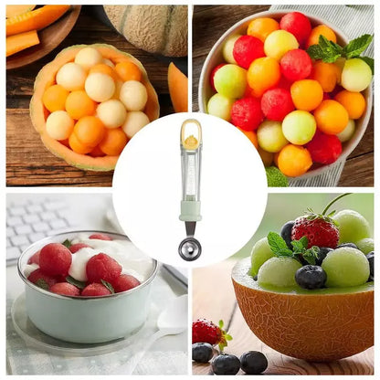 Stainless steel melon baller scoop with ergonomic grip for easy fruit ball creation