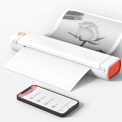 Phomemo M08F A4 portable wireless thermal printer in compact design with multiple colour options