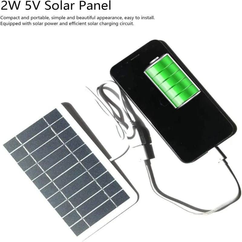 2W 5V portable solar panel charger measuring 157x94mm with USB cable