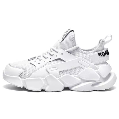 Breathable mesh casual shoes in white and black with thick rubber soles