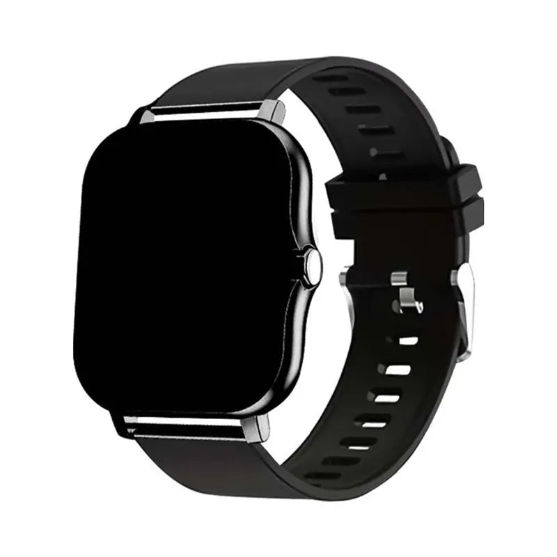 Smart watch with 144-inch touchscreen displaying health metrics, silicone strap, waterproof design for daily activity tracking