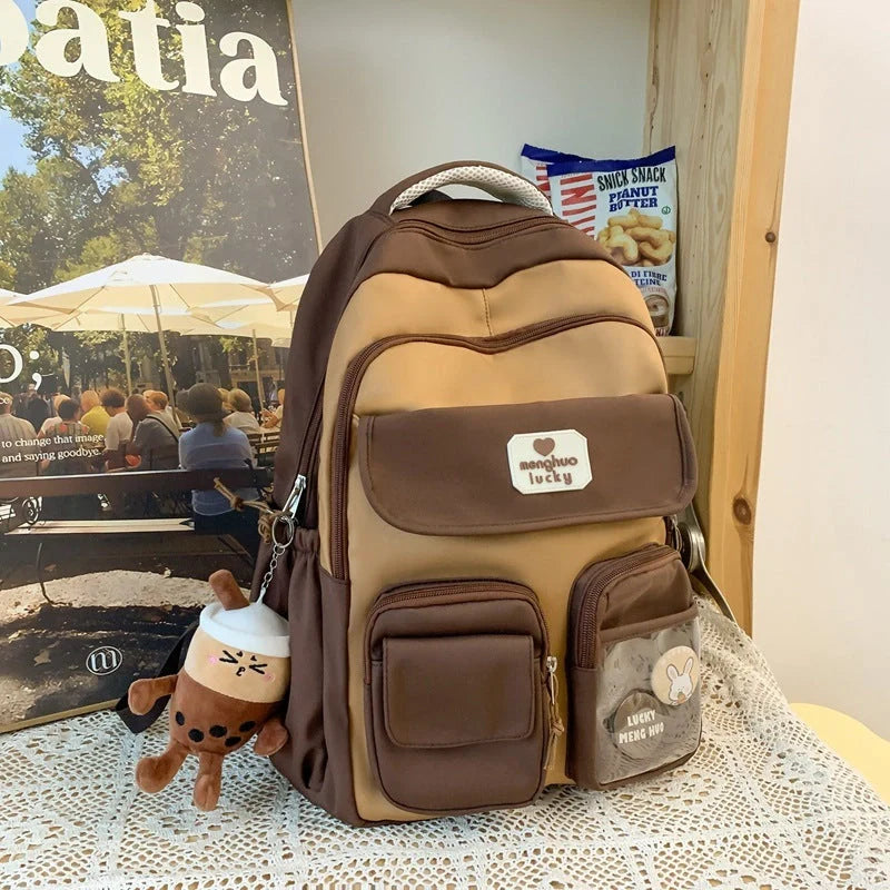 Stylish preppy backpack for women with large capacity and multiple pockets