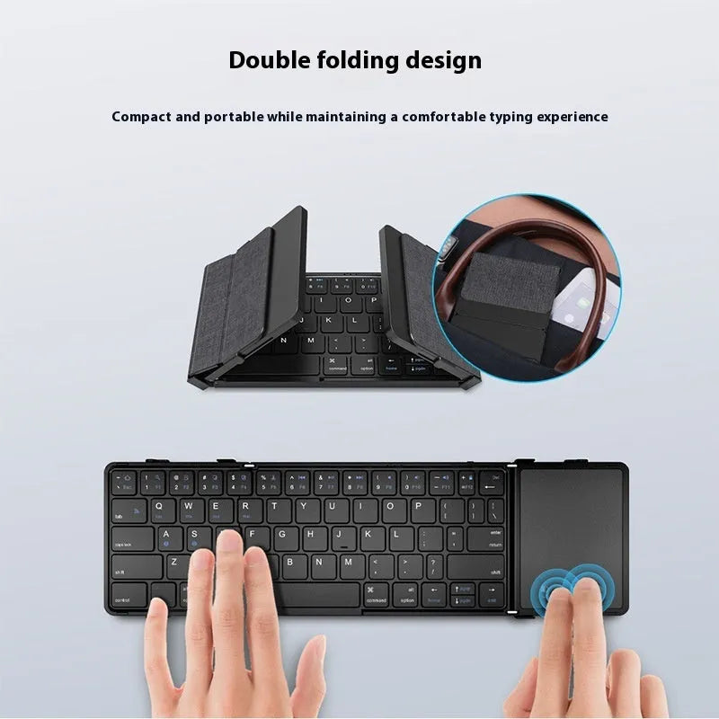 Black folding Bluetooth keyboard with choice of digital board or touchpad interface for tablets