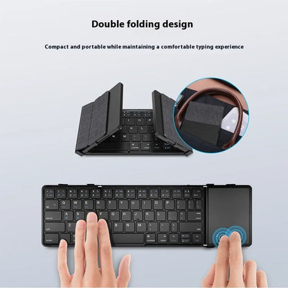 Black folding Bluetooth keyboard with choice of digital board or touchpad interface for tablets
