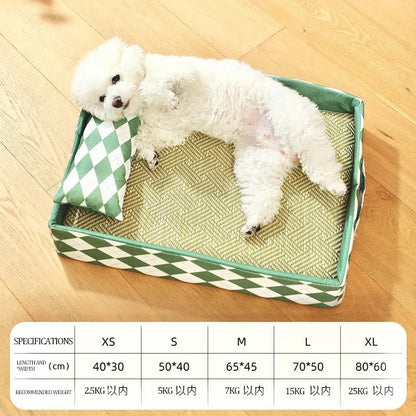 Blue rattan cat bed and litter mat in a large size, showing woven texture and rectangular shape.