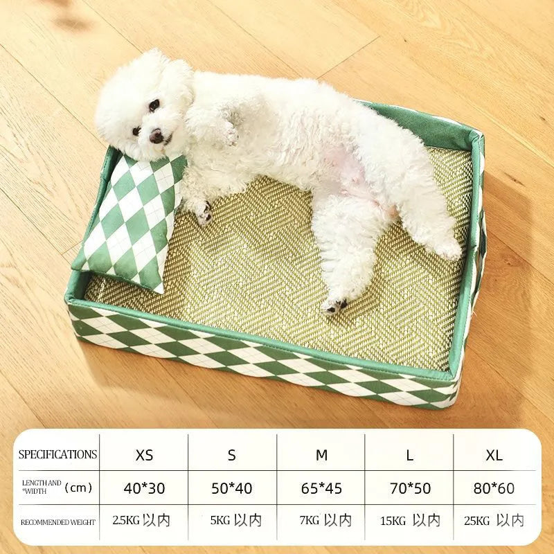 Cat litter mat summer rattan cat bed four seasons universal pet bed washable cat sleeping nest kitten bed with non-removable design in sizes from XS to XL available in blue or green