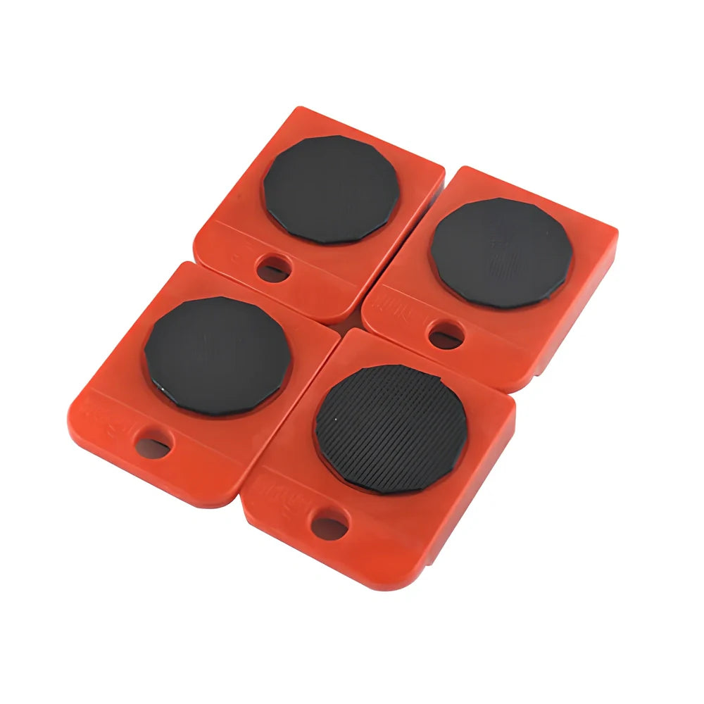 Furniture moving carrier set with black iron crowbar and four pad wheels with anti-skid surfaces