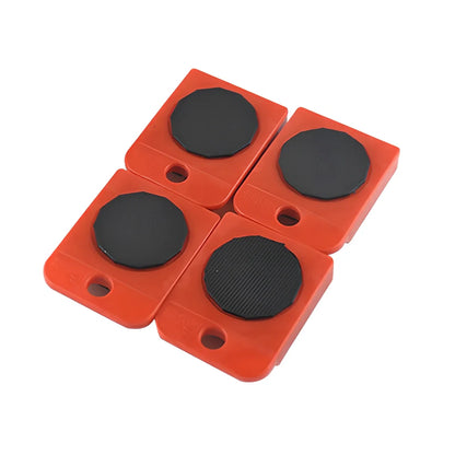 Furniture moving carrier set with black iron crowbar and four pad wheels with anti-skid surfaces