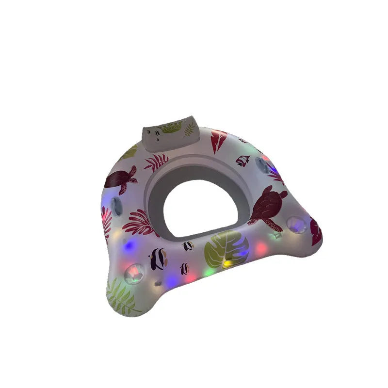 White U-shaped inflatable float with LED lights, dimensions 120x120cm, on water