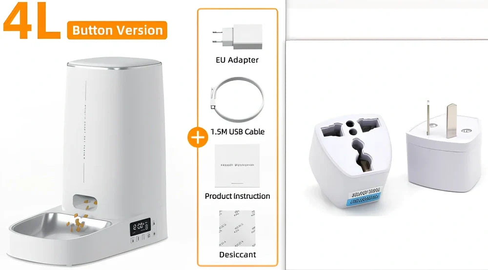 ROJECO white automatic pet feeder with stainless steel bowl and digital control panel