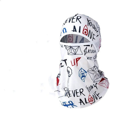 Motorcycle head cover with gloves in patterned grey street style for autumn winter travel