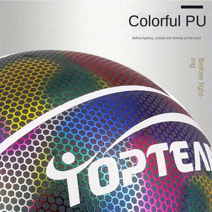 No. 7 basketball with holographic reflective surface and fluorescent design in Chroma and White colours