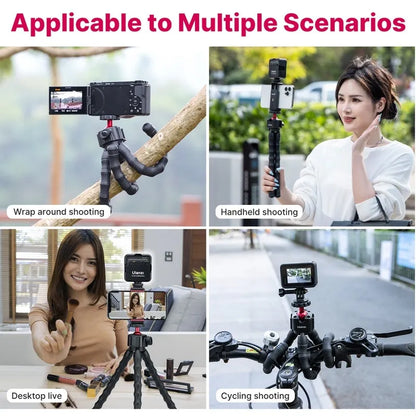 Multifunctional photography and video live VLOG suite with 2985-set colour tripod on stable surface