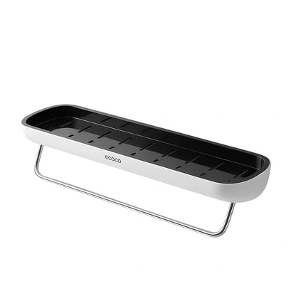 Grey wall-mounted bathroom storage rack with 35 compartments for toiletries organisation