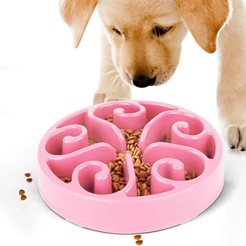 Slow feeder dog bowl with maze pattern and non-slip base in assorted colours