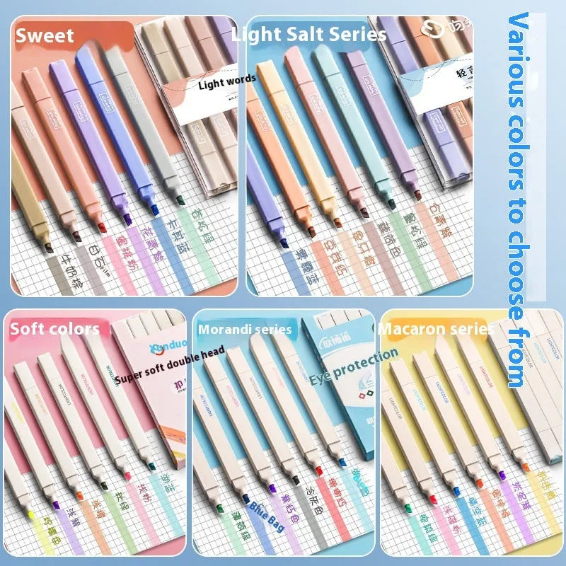 Double-headed fluorescent marking pens showing 2.5mm and 5mm tips with Sweet and Salt colour series options