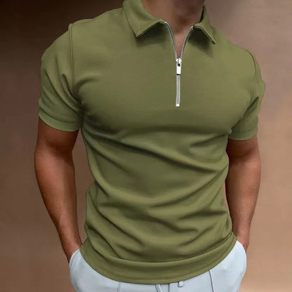 Men's casual short sleeve POLO shirt loose fit polyester plain pattern navy blue white dark green khaki black light blue light grey
