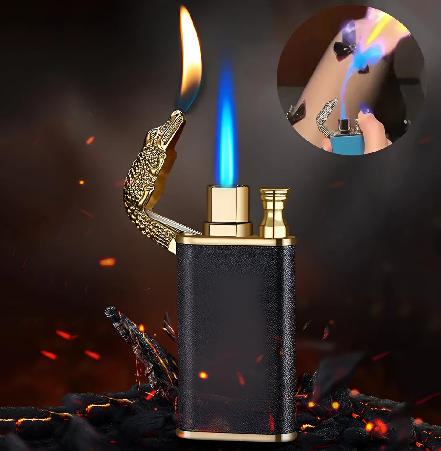 Metal dragon dolphin design double flame windproof lighter with blue jet fire