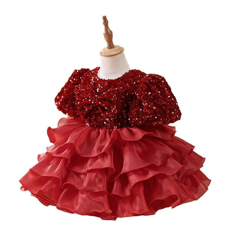 Wine red polyester princess dress for girls' birthday celebrations with height options from 80cm to 160cm