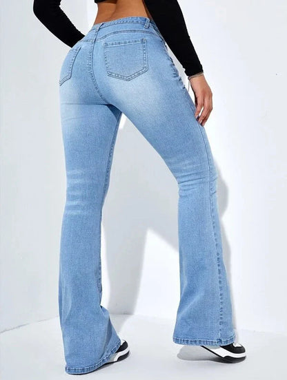 Women's slim-fit flared high-waist jeans in cotton stretch fabric