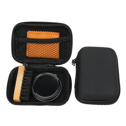 Leather shoes care cleaning set with black or colourless maintenance oil and shoe brush, modern simplicity style