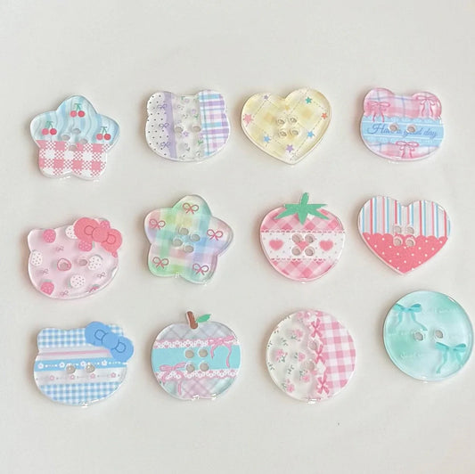 DIY acrylic button with cartoon plaid design measuring 2cm diameter for clothing customisation projects