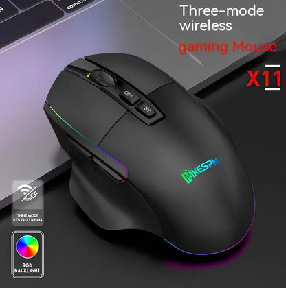 Black rechargeable wireless RGB gaming mouse with 1600DPI optical sensor and charging cable