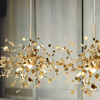 Nordic minimalist stainless steel chandelier with adjustable height and LED lighting in gold finish
