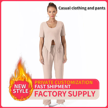 Dark green top and pants set with breathable fabric, available in sizes S to 3XL