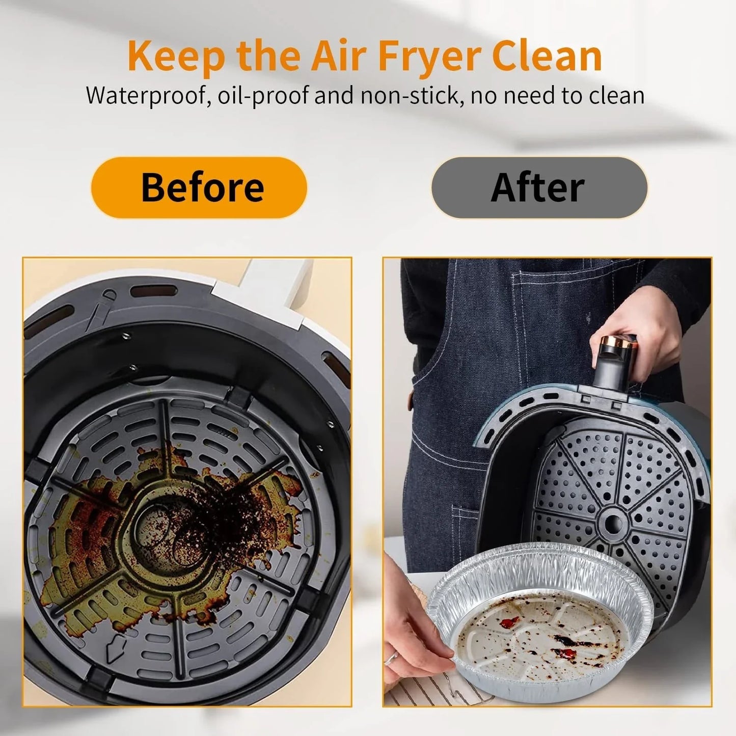 Premium non-stick aluminum foil liners in various sizes for air fryers, ovens, and other cookware