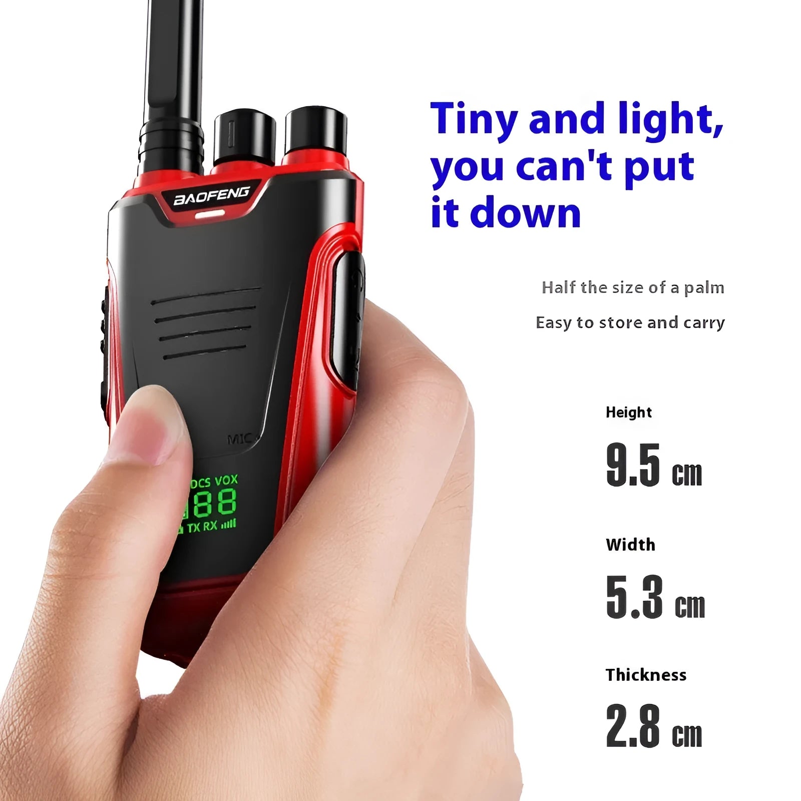 Red and yellow high-power handheld intercom for hotel and restaurant staff communication.