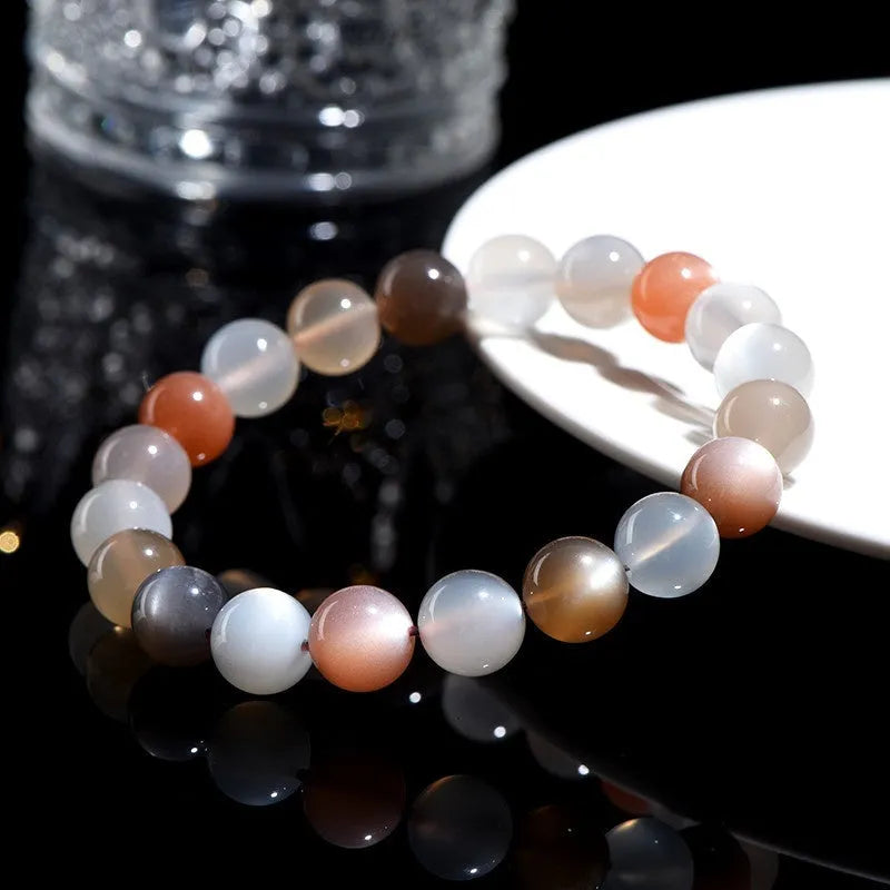 Natural moonstone bracelet with 8mm single circle beads, grinding treatment, unisex design for travel commemoration