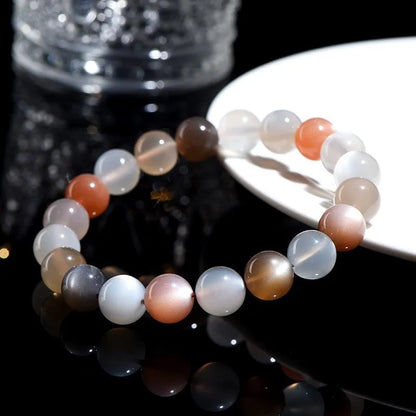 Natural moonstone bracelet with 8mm single circle beads, grinding treatment, unisex design for travel commemoration