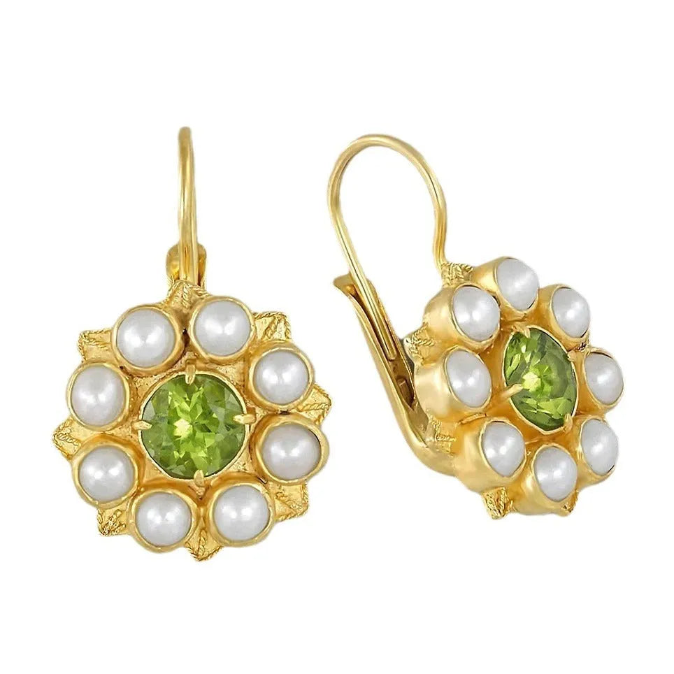 Gold retro floral design earrings for women made from alloy metal.