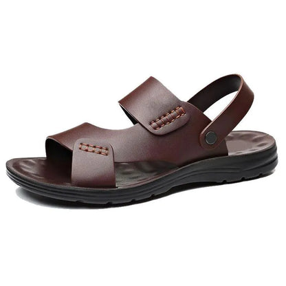 Men's black and brown waterproof plastic casual beach sandals showing size range 39-45.