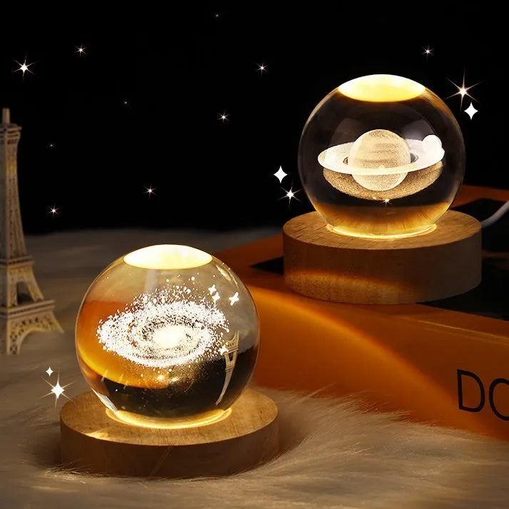 Crystal ball night light with 6cm starry sky projection, modern simplicity style plug-in 3D planetary ambience lamp for birthday gifts, festivals, housewarmings using advanced 3D cutting technology
