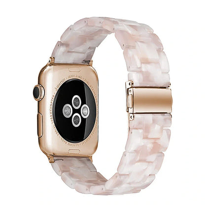 Slim resin Apple Watch strap showing attachment mechanism and colour options
