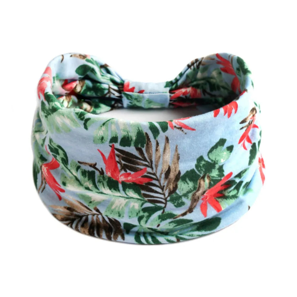Bohemian cloth yoga sports headband with floral and polka dot patterns, available in multiple colours.