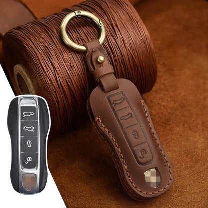Porsche car key leather cover in blue with retro bag buckle for 4-key model