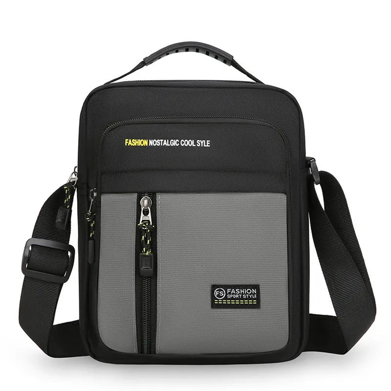 Men's nylon crossbody messenger bag with adjustable strap in green colour