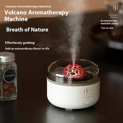 Milky white round plastic simulation flame aroma diffuser with colourful flame effect and anion function
