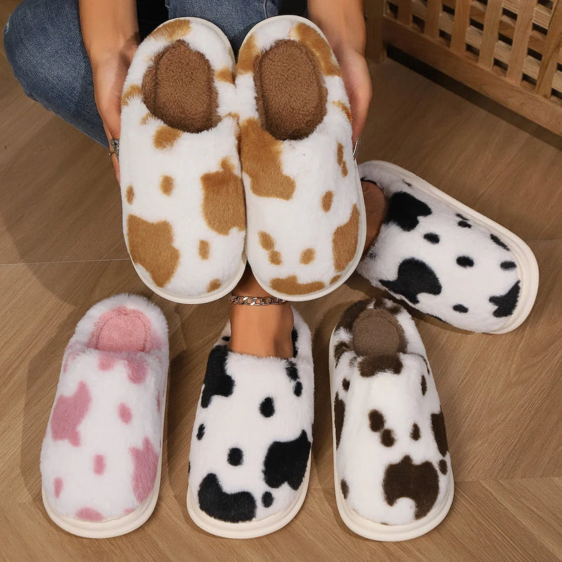 Hhomeenjoy Cozy Plush Cow-Print Slippers for Comfy Indoor Wear