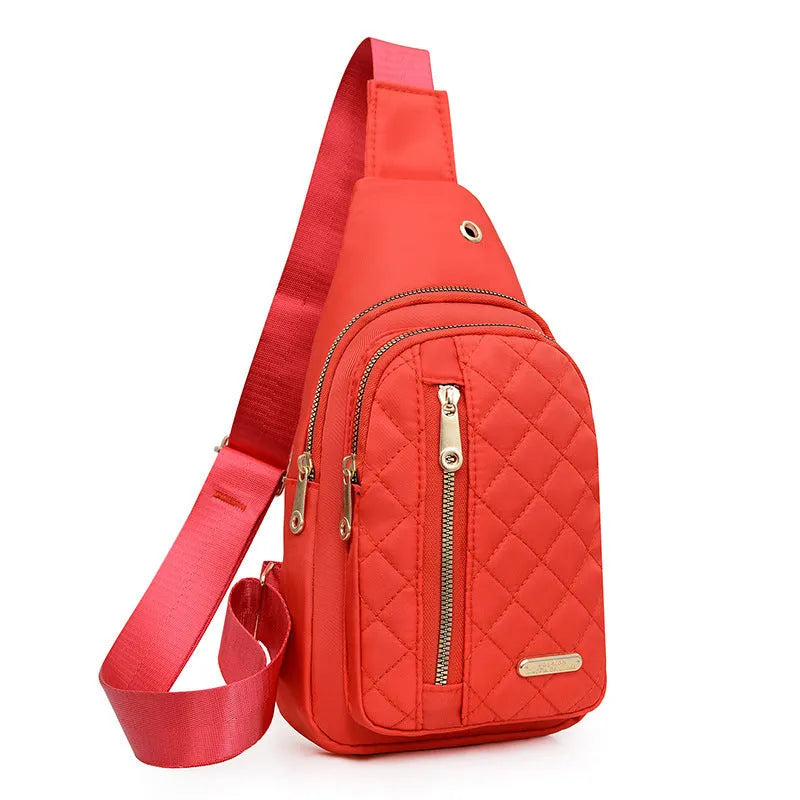Oxford cloth crossbody sports chest bag showing plaid pattern and colour options